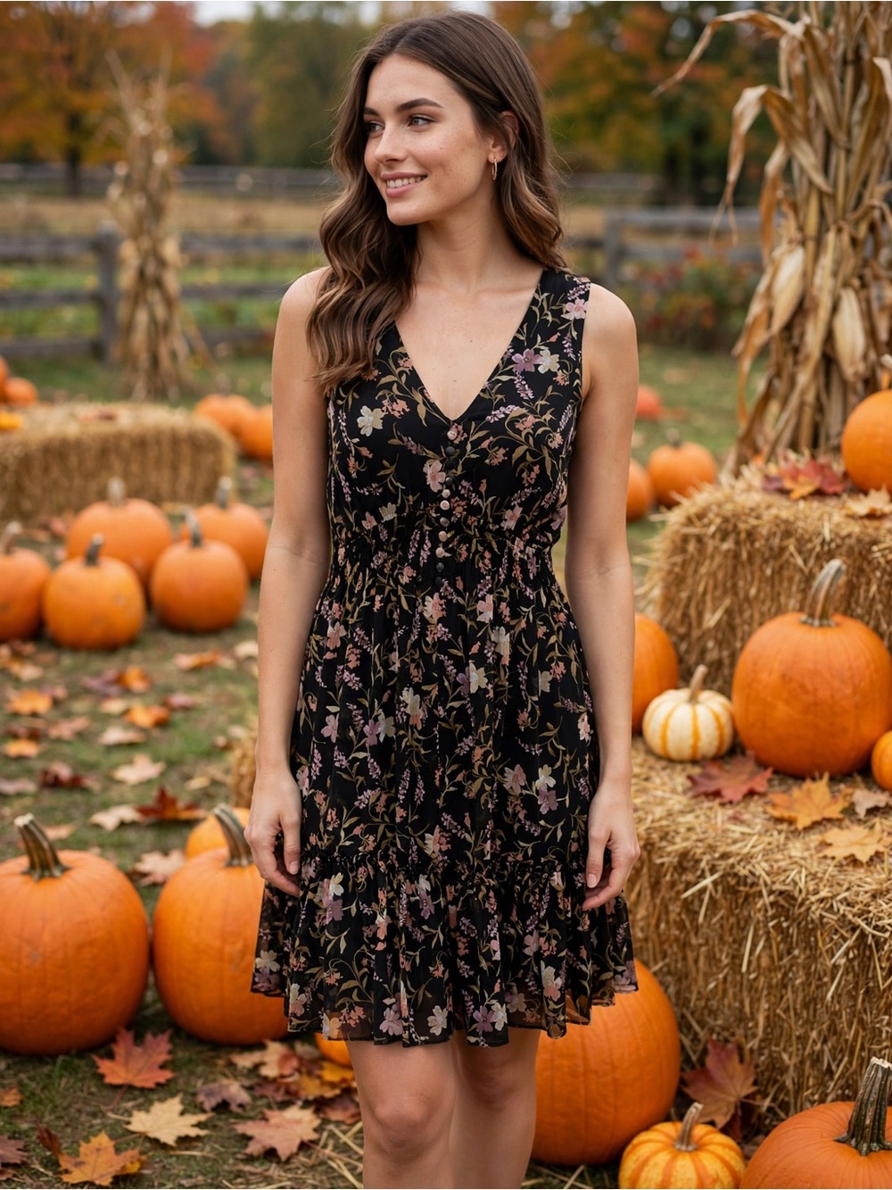 NWT Taylor Black Floral V-Neck Fall In Love Tiered Midi Dress Sz 10